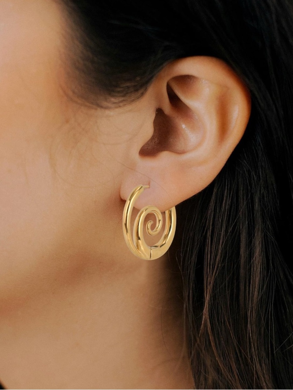 Gold Spiral Swirl Wave Hoop Earrings – Stainless Steel - Picture 3 of 7